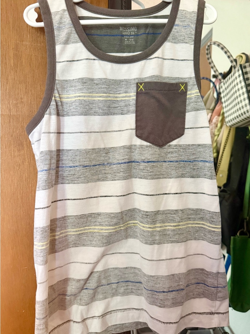 Mossimo Supply Co. White & Gray Striped Tank with Pocket
